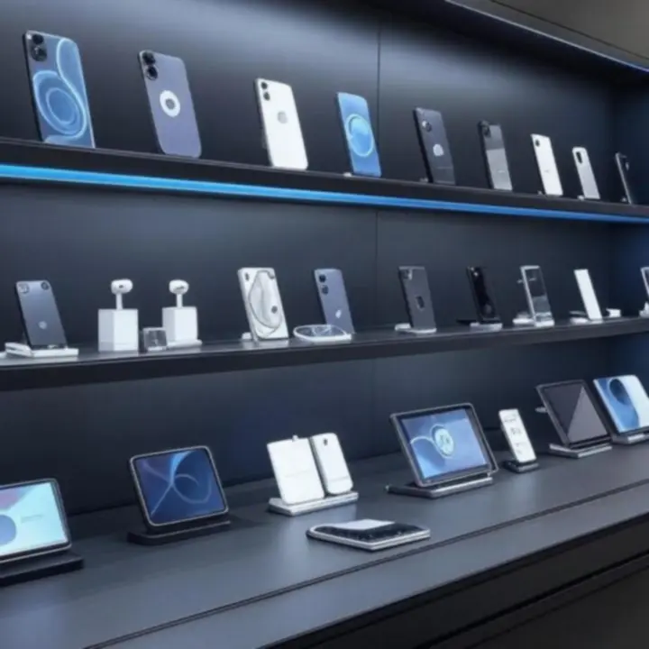 Nowoczesne gadżety elektroniczne wyeksponowane na ciemnym tle