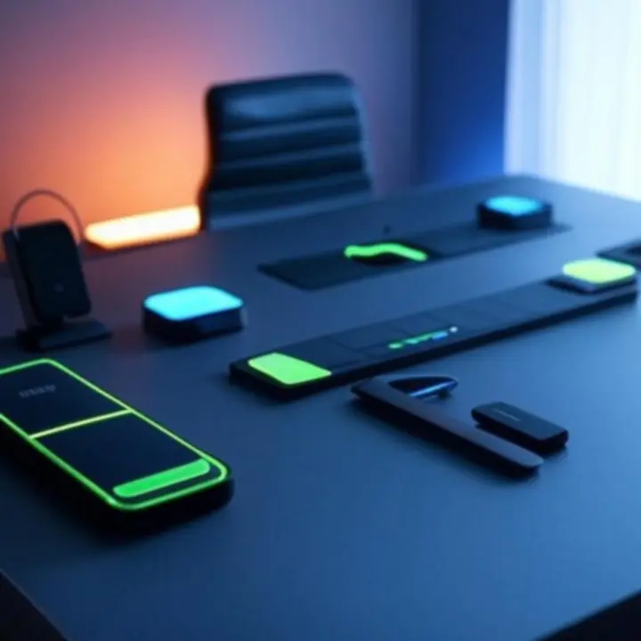 Nowoczesne stanowisko pracy z akcesoriami do smart home i biurka